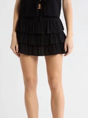 NORDSTROM Treasure & Bond Black Tiered Ruffle Mini Skirt